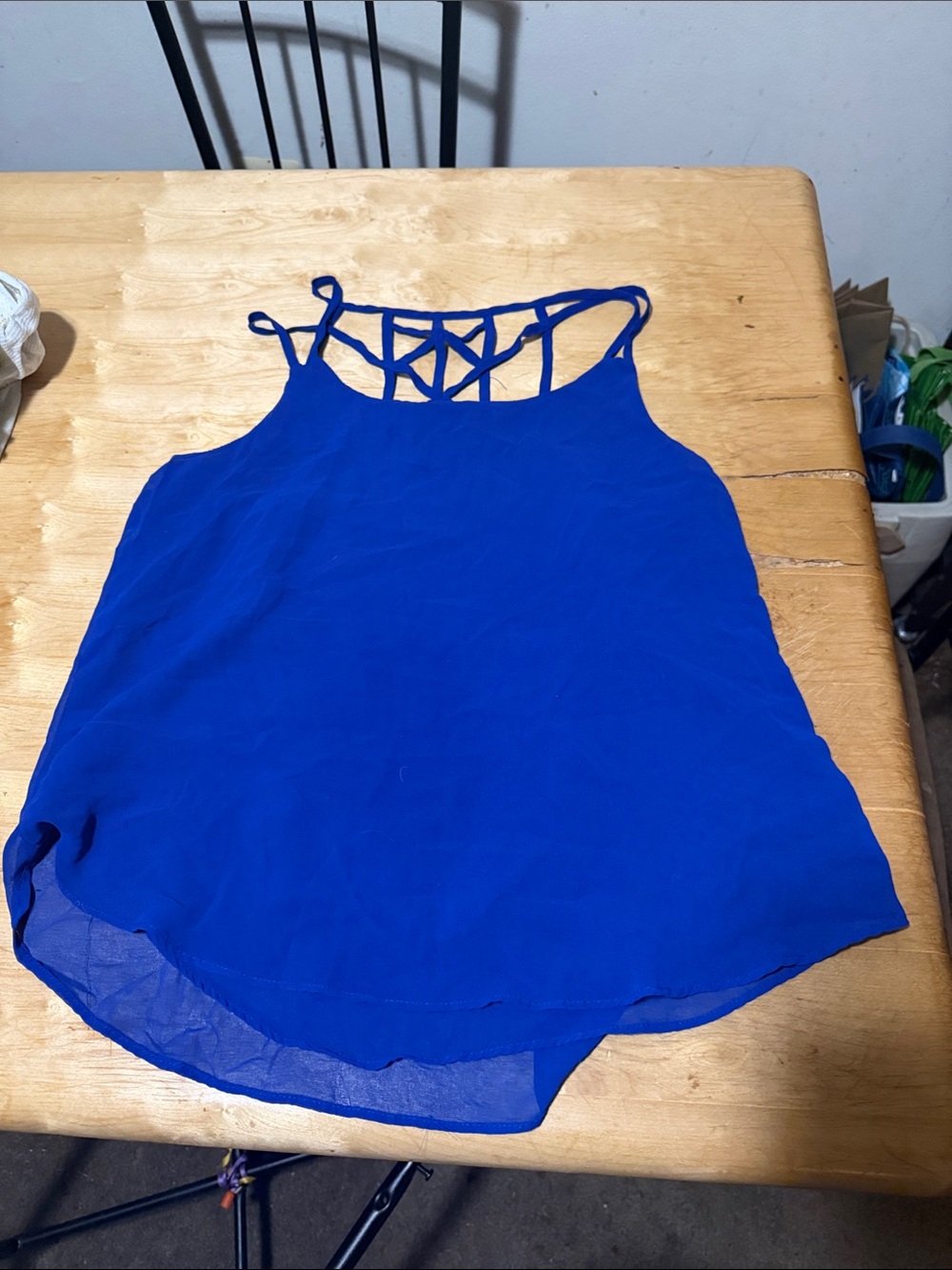 mine Cobalt Blue Lattice-Back Chiffon Camisole